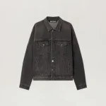 Palm Angels Back Logo Over Denim Jacket Front Side View