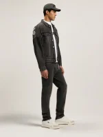 Palm Angels Back Logo Over Denim Jacket Full Body View