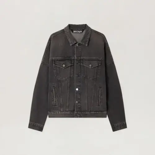Palm Angels Back Logo Over Denim Jacket Front Side View