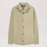 Palm Angels Camel Flame Logo Overshirt Front Side