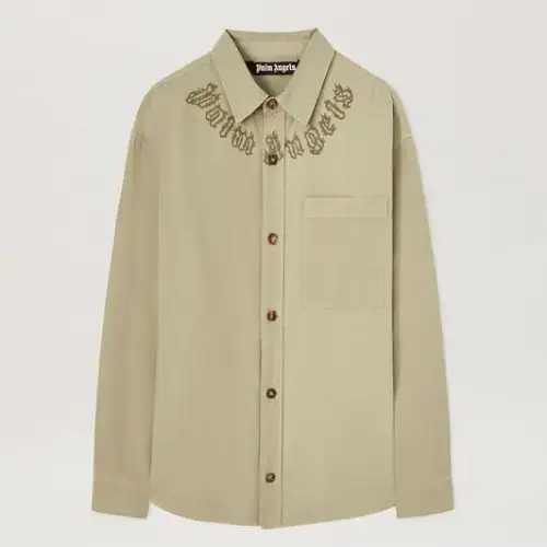Palm Angels Camel Flame Logo Overshirt Front Side