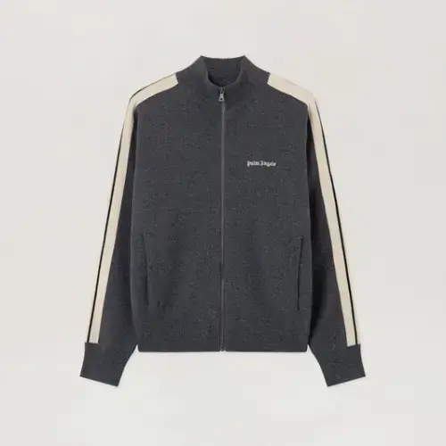 Palm Angels Classic Logo Knit Track Jacket Dark Grey Front Side