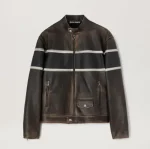 Palm Angels Crystal PIN Up Leather Biker Brown - Off Front Side