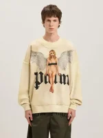 Palm Angels Crystal Pin Up Cloudy Crew Sweatshirt Wear