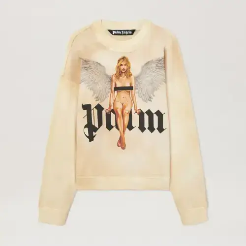 Palm Angels Crystal Pin Up Cloudy Crew Sweatshirt Front Side