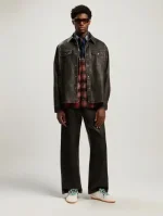 Palm Angels Curved Logo Coated Overshirt Full Body View