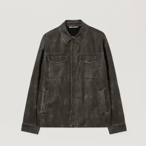Palm Angels Curved Logo Coated Overshirt Front Side View