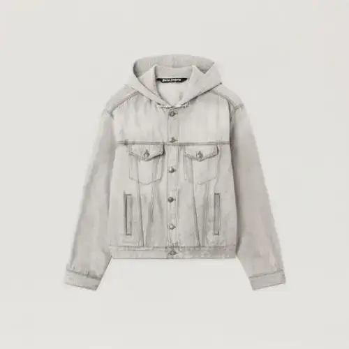 Palm Angels Curved Logo Denim Jacket Front Side View