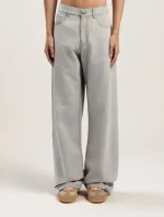 Palm Angels Curved Logo Loose Denim Pants Front Side
