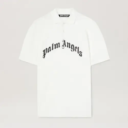 Palm Angels Curved Logo Polo Ss Front Side