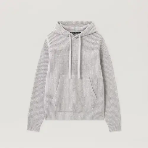 Palm Angels Curved Logo Rib Knit Hoodie Front Side Vierw