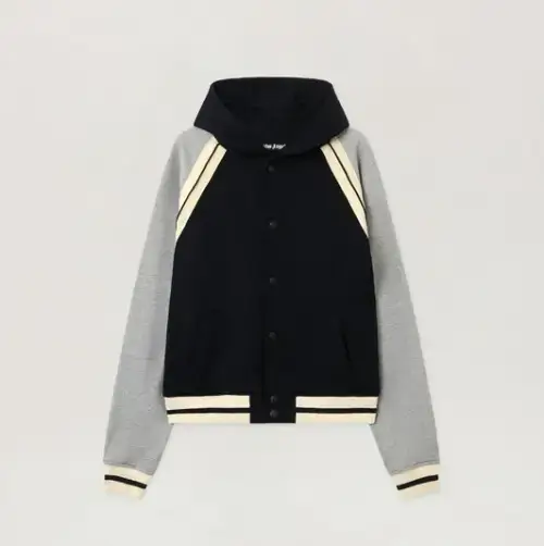 Palm Angels Curved Logo Varsity Jacket Front Side View