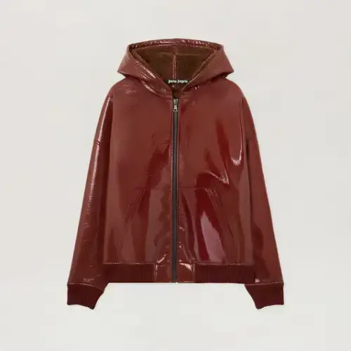 Palm Angels Curved Logo Vinyl Bomber Jacket Front Side