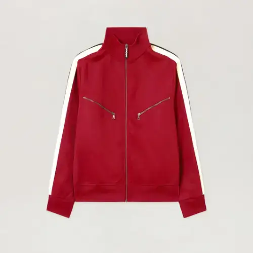 Palm Angels Curved Logo Zip-Up Track Jacket Red Front Side