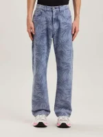 Palm Angels Palms Jacquard Straight 5 Pocket Light Blue Front Side