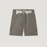 Palm Angels Sprayed Logo Sweatshorts Front In Grey