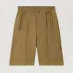 Palm Angels Back Curved Logo Track Shorts Front View in army green
