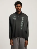 Palm Angels Dollar Logo Long Sleeve Polo Wearing
