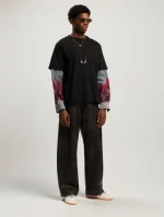 Palm Angels Flames Hybrid Long-Sleeve Shirt Wear View