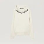 Palm Angels Neck Logo Hoodie Front In Off White