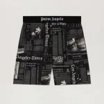 Front view of Palm Angels PaxLaTimes Drawstring Shorts with graphic print